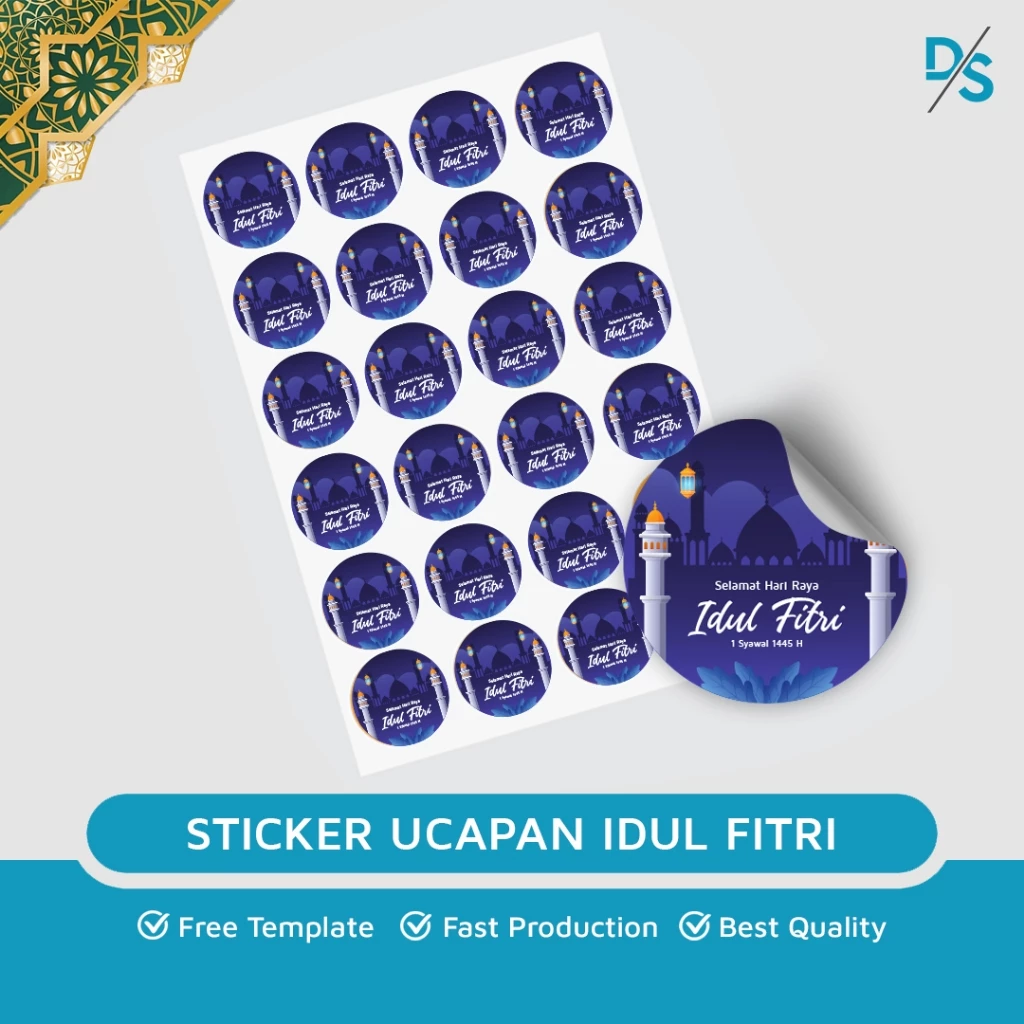 DSPRINTING - Sticker Idul Fitri / Lebaran / Kue Lebaran / Label Kue Idul Fitri Premium / Stiker Ucapan Lebaran / Eid mubarak / Print Vinyl A3+ / Anti Air