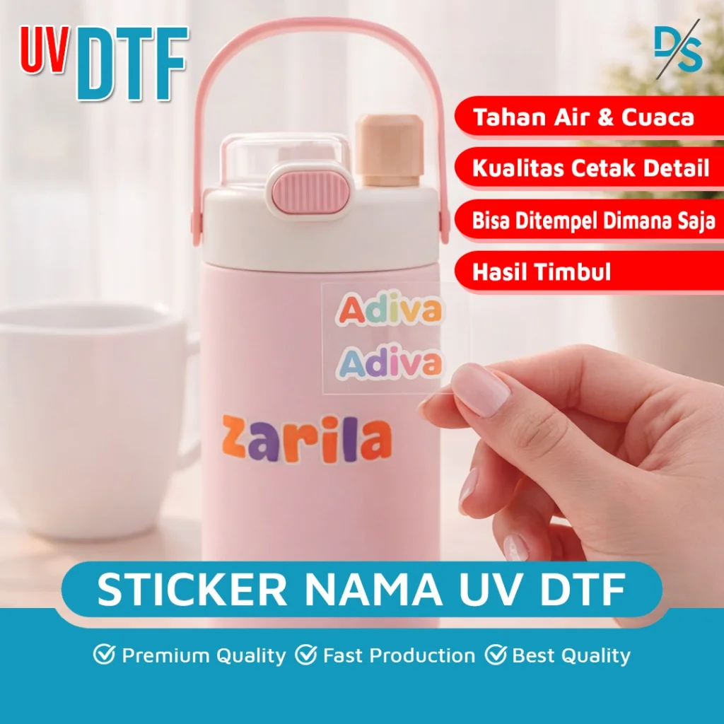 Sticker UV DTF 60pcs 24pcs Free Custom Nama Label Perabotan Makan, Tumblr, Kotak Bekal Tahan Air