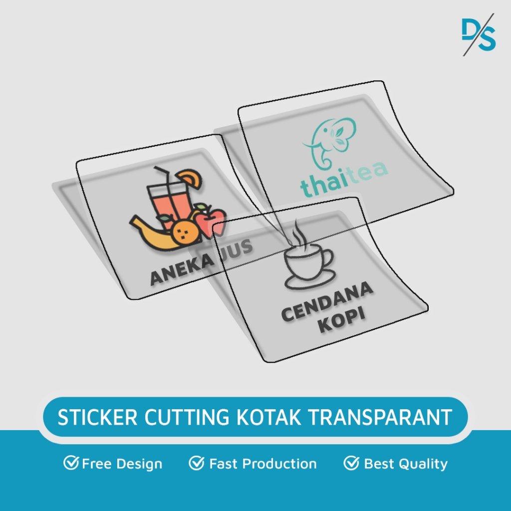 DSPRINTING - Cetak Stiker Custom - Transparan Kotak - Label Botol Minuman - Kemasan Makanan - Transparant - Sticker Bening - Kotak