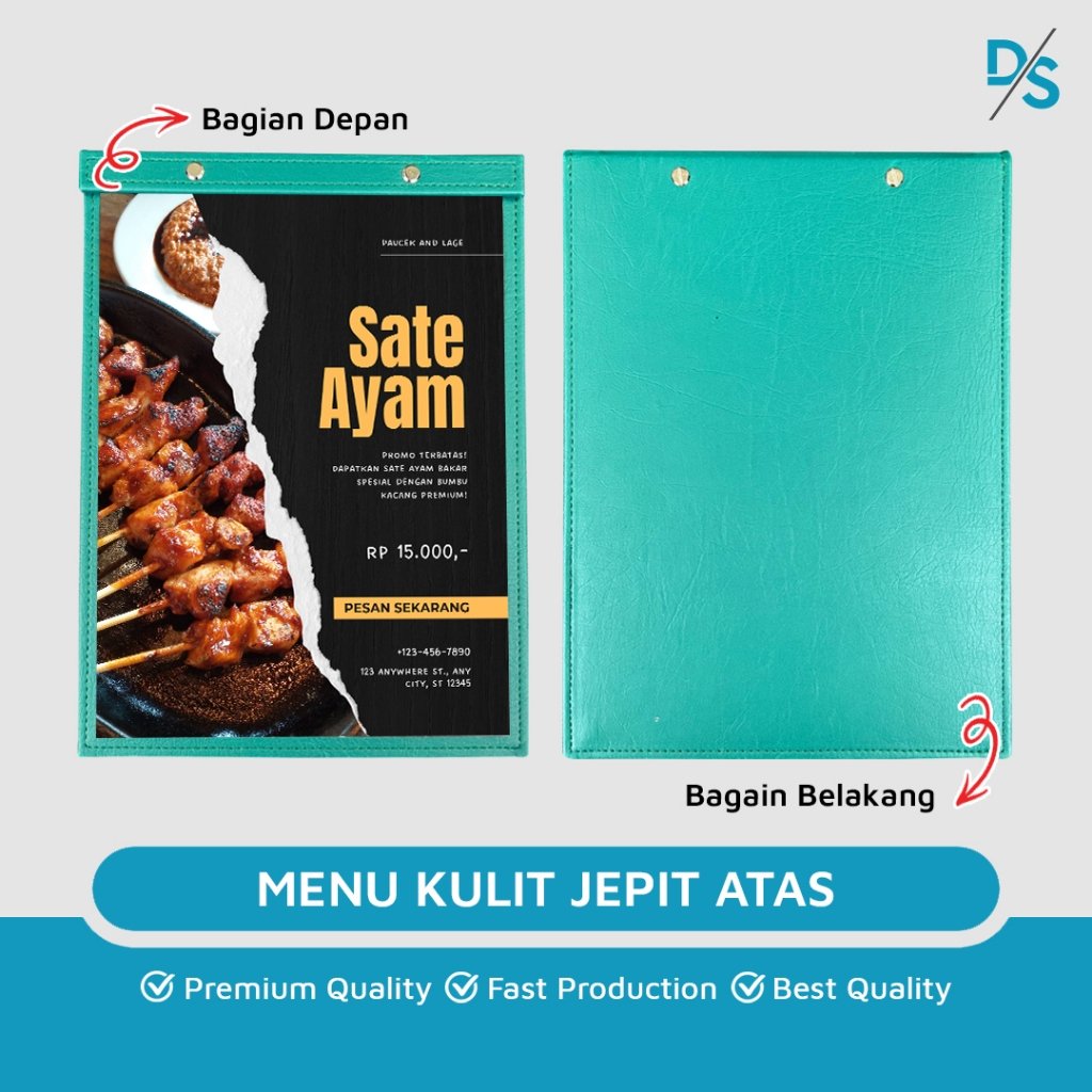 DSPRINTING - Buku Menu Kulit Jepit Baud / Varian Cafe / Series Satu Sisi / Ukuran A4 / Coklat - Cafe, Coffee Shop, Restoran
