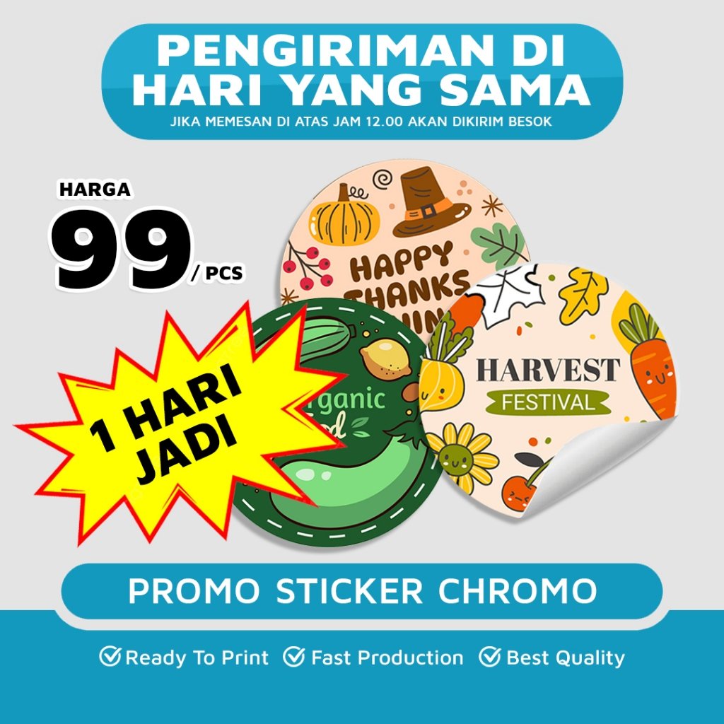 DSPRINTING - Cetak Sticker Custom Chromo - Label Makanan - label Minuman - Makanan - Stiker Garansi Lingkaran ( Bulat ) - Kotak - Box Food - Coffe Drink