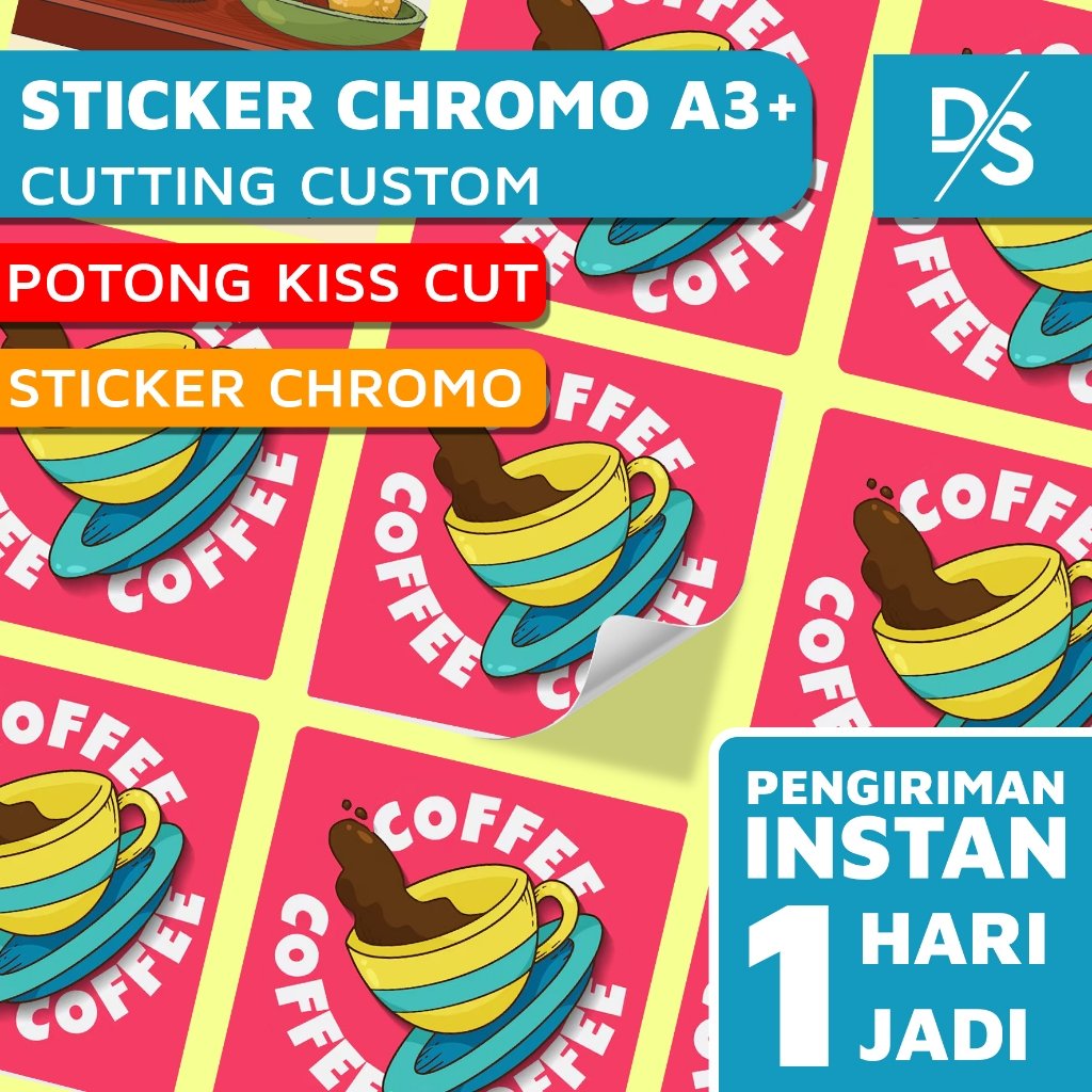 DSPRINTING  - Cetak Sticker custom -  Label Makanan Toples Kemasan - Botol Minuman - Stiker garansi - Chromo - Cromo - Print Kertas - Cutting Kiss Cut - Lembaran A3+ Instan 1 Hari Jadi