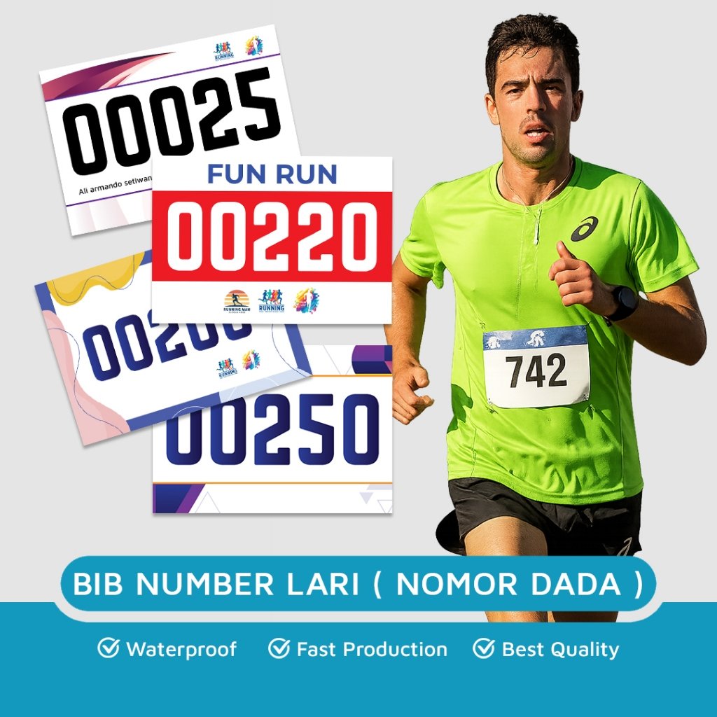 DSPRINTING - Nomor Dada bahan sticker vinyl / Bib Number / Nomor Perserta Lomba lari / Nomor Ujian / Nomor Sepeda / Nomor Dada /Kertas Anti Air / Anti Sobek / Sintetik / Waterproof