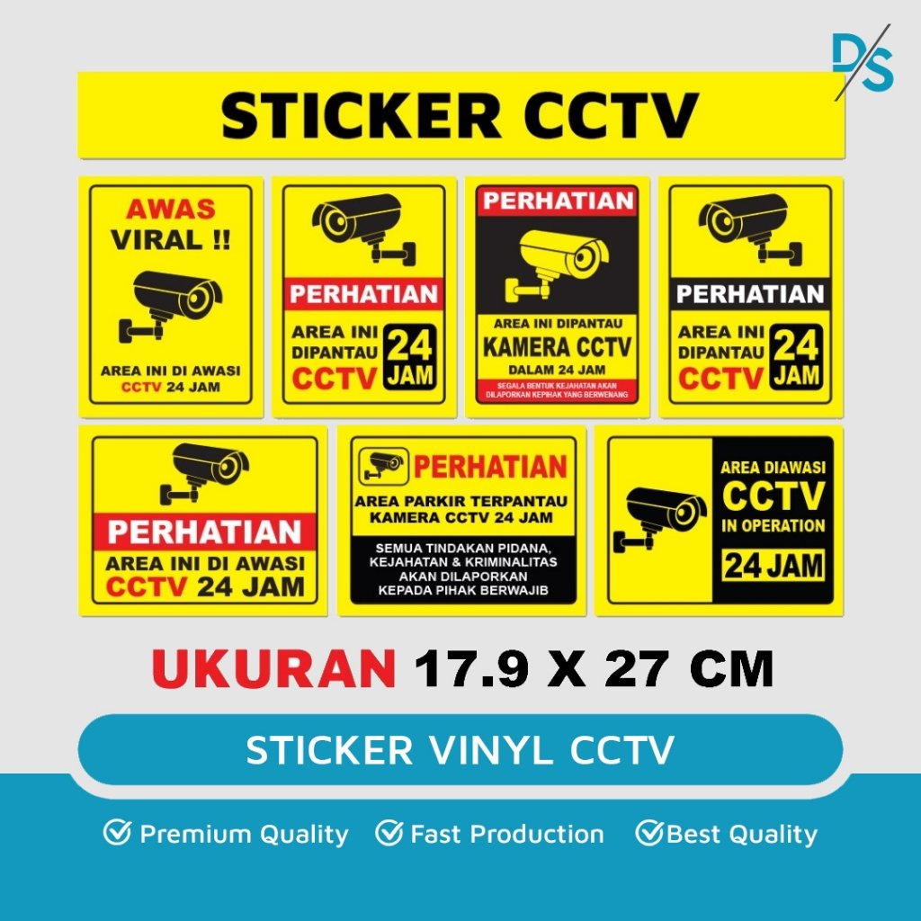 DSPRINTING - Stiker Pengawasan Cctv / Sticker Pengawasan / Label Anti maling / Pantauan,  24 Jam / Stiker CCTV / Stiker Peringatan CCTV / Stiker Kamera CCT / Stiker Pengawasan CCTV / Stiker Keamanan CCTV