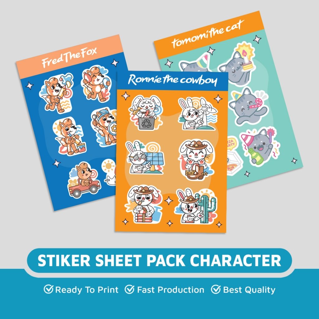 DSPRINTING - Cetak Sticker Sheet Pack A5/A6 / Custom Design / Merchandise / Event / Chibi / Karakter / Sticker Pack Cute Custom Free Cutting a3+