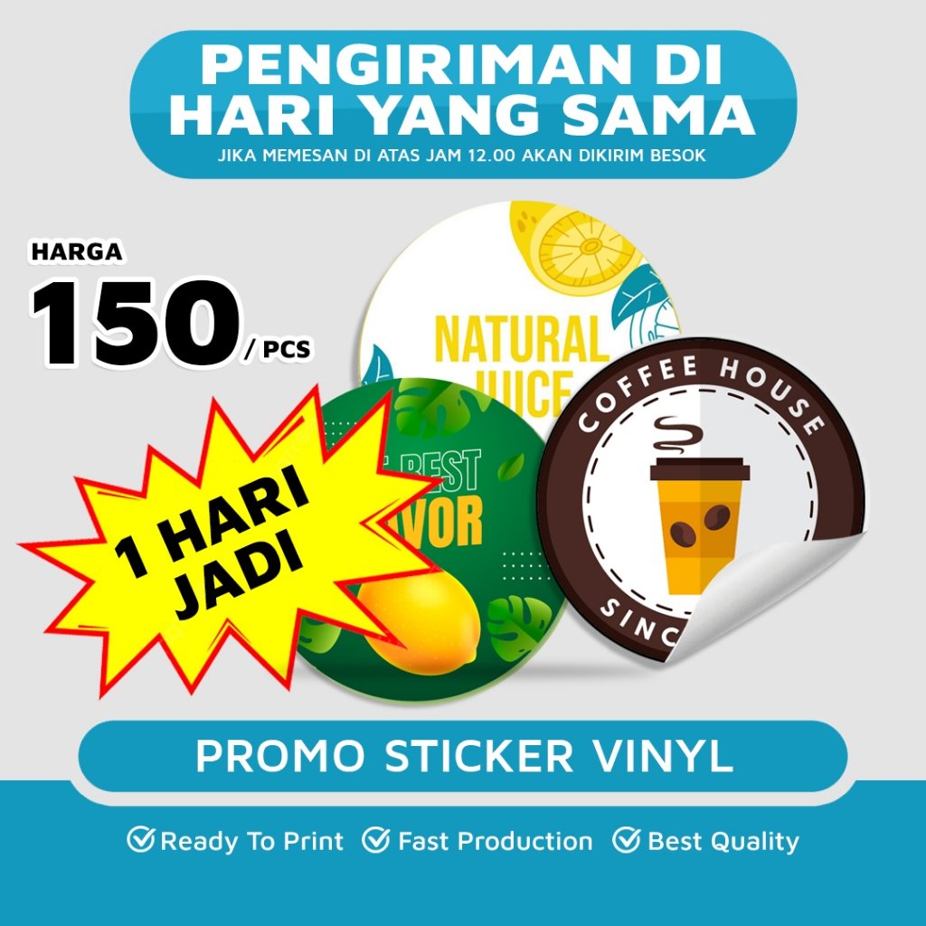 DSPRINTING - Cetak Sticker Custom Vinyl / Label Makanan / Minuman /  Garansi / Produk Lingkaran ( Bulat ) / Stiker Kemasan /  Cup Coffe / Semi Plastik