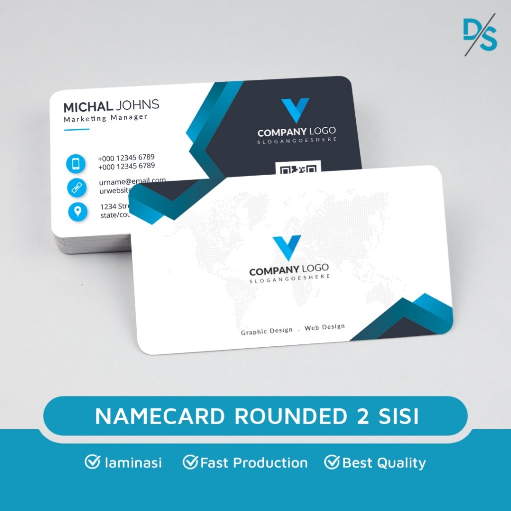 DSPRINTING - Kartu nama 2 sisi rounded / cetak namecard / Potong Kotak / Art Carton 260 / Splendorgel / Via Linen / Bluswhite (BW)