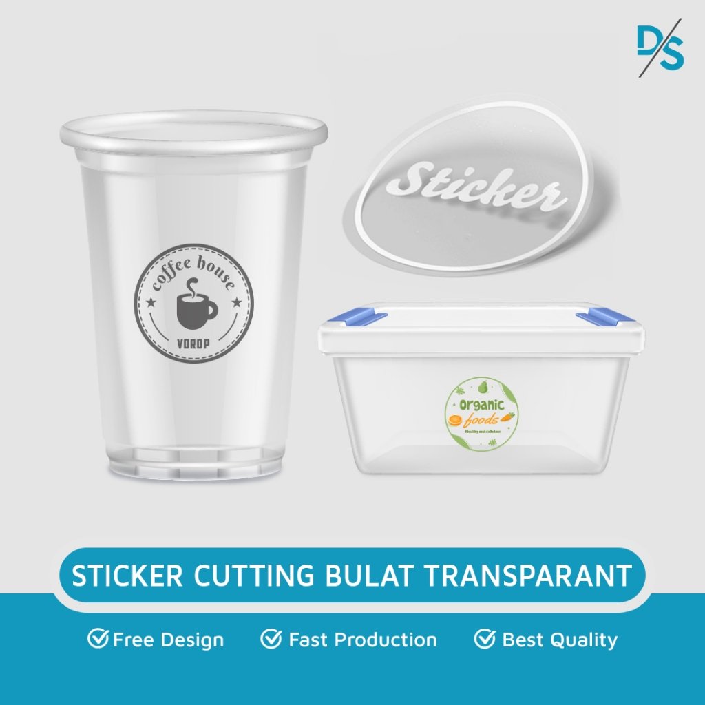 DSPRINTING - Cetak Stiker Custom Transparan Bulat / Label Botol Minuman / Produk Makanan Kemasan Custom / Printing  Stiker Digital / Sticker Bening