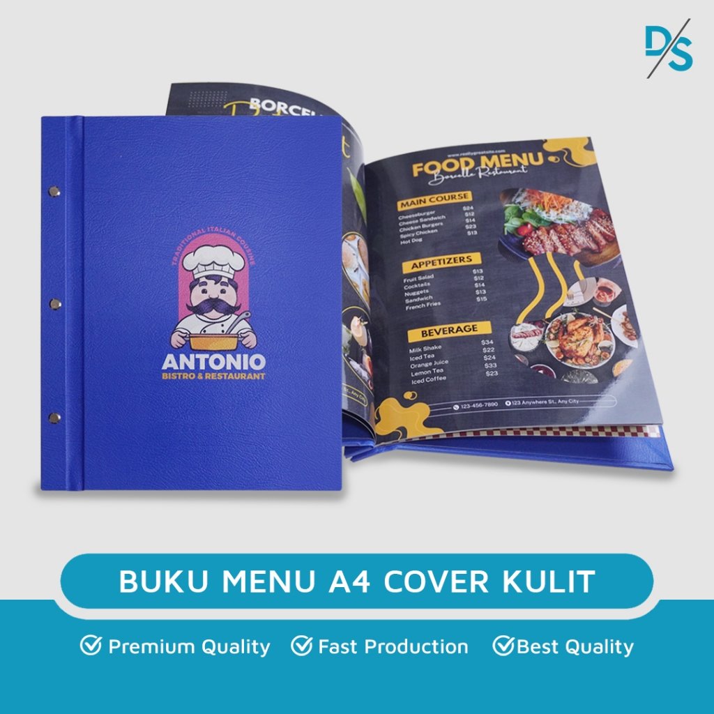DSPRINTING - Buku Menu Custom / Print Book Restoran / Cetak Cover Kulit Sintetis Ukuran  21 X 29.7 Cm / Harga Terjangkau / Cafe / Restoran Hotel / Premium / Leather Menu Book