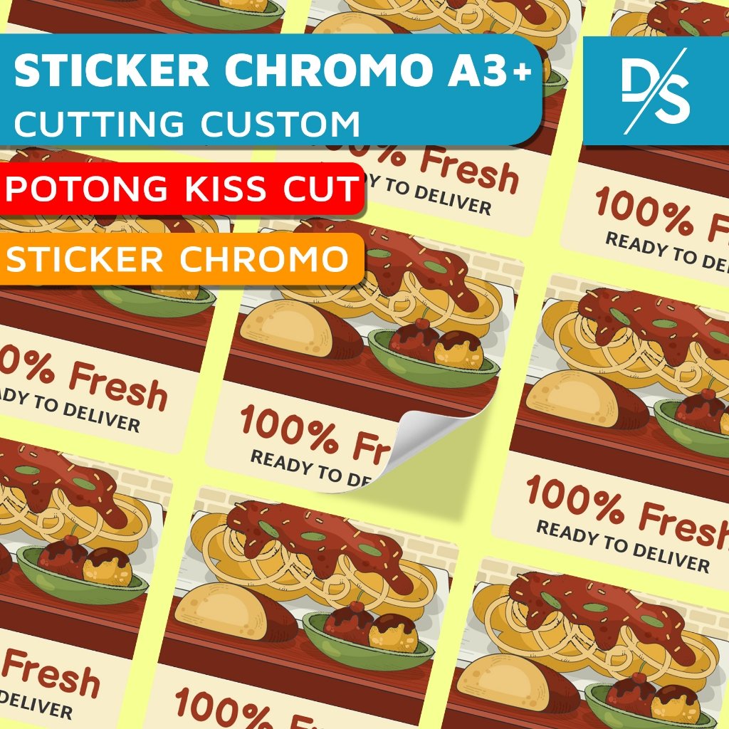 DSPRINTING - Cetak Stiker Custom / Chromo Bulat / Persegi / Label Nama / Label Makanan Toples Kemasan /  Botol Minuman  /  Print Sticker / Cromo A3+